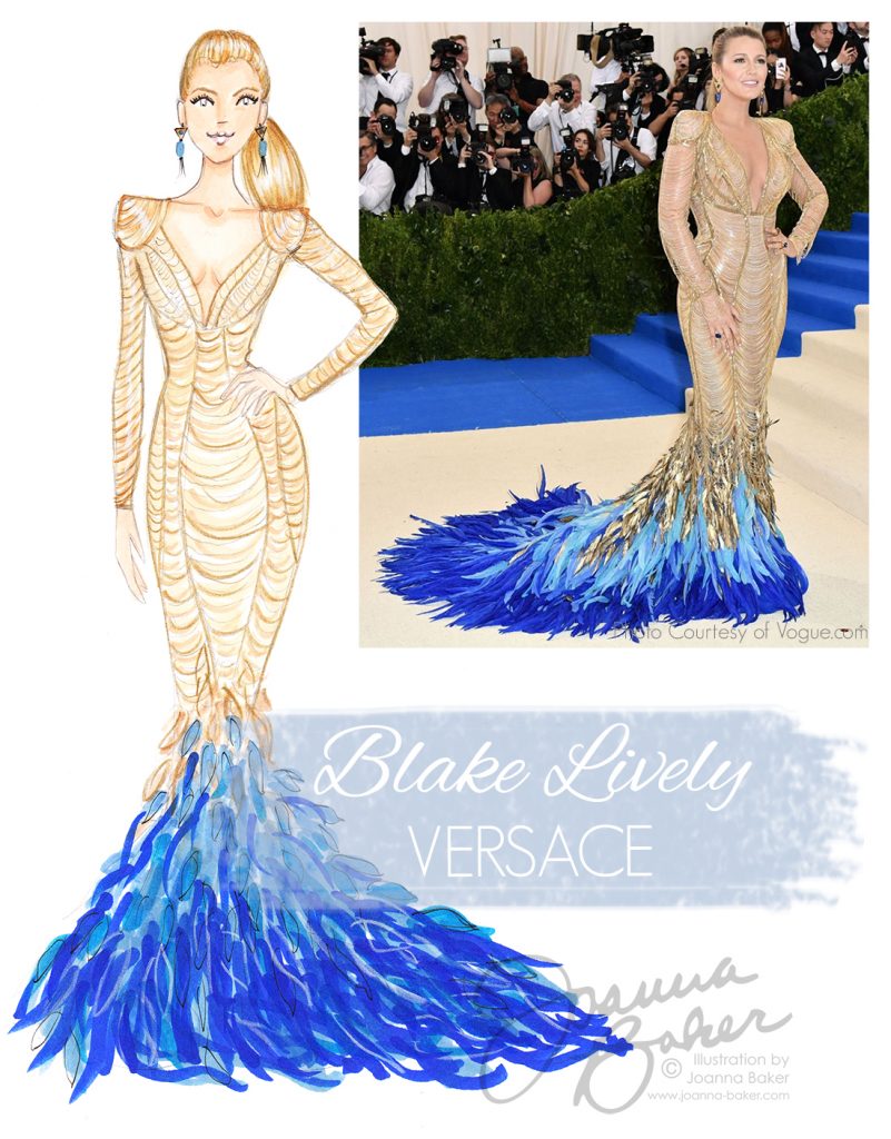 Blake Lively Wearing Versace at the Met Gala 2018, Fashion Illustration by Joanna Baker