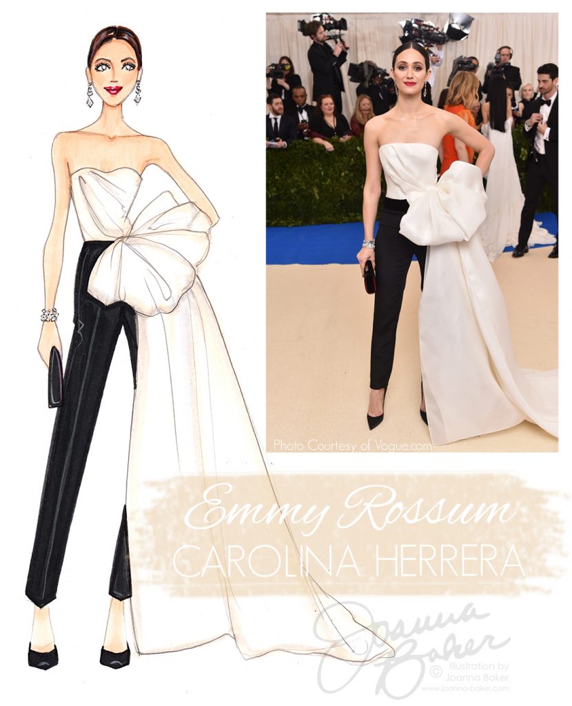 Emmy Rossum Wearing Carolina Herrera at the Met Gala 2018, Fashion Illustration by Joanna Baker