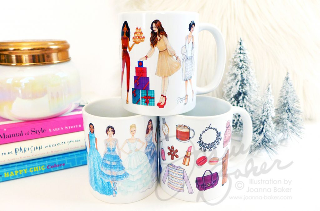 Fashion Illustration Holiday Mugs by Joanna Baker on Etsy