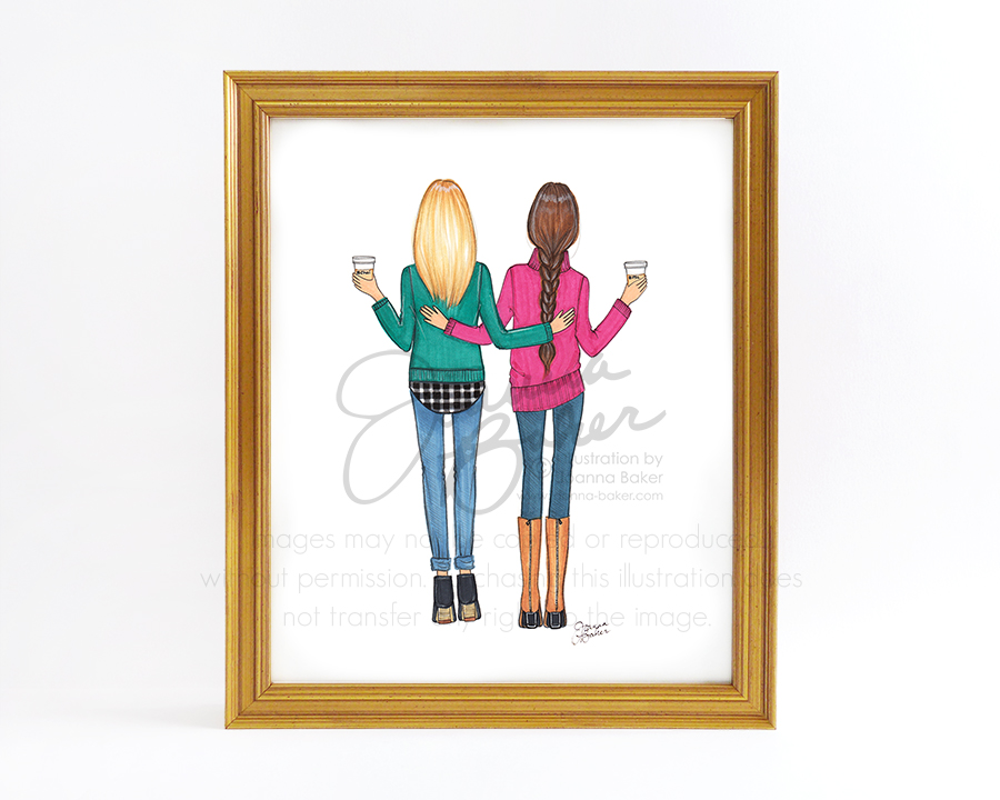 Fall Besties Semi-Custom Fashion Illustration Art Print by Joanna Baker