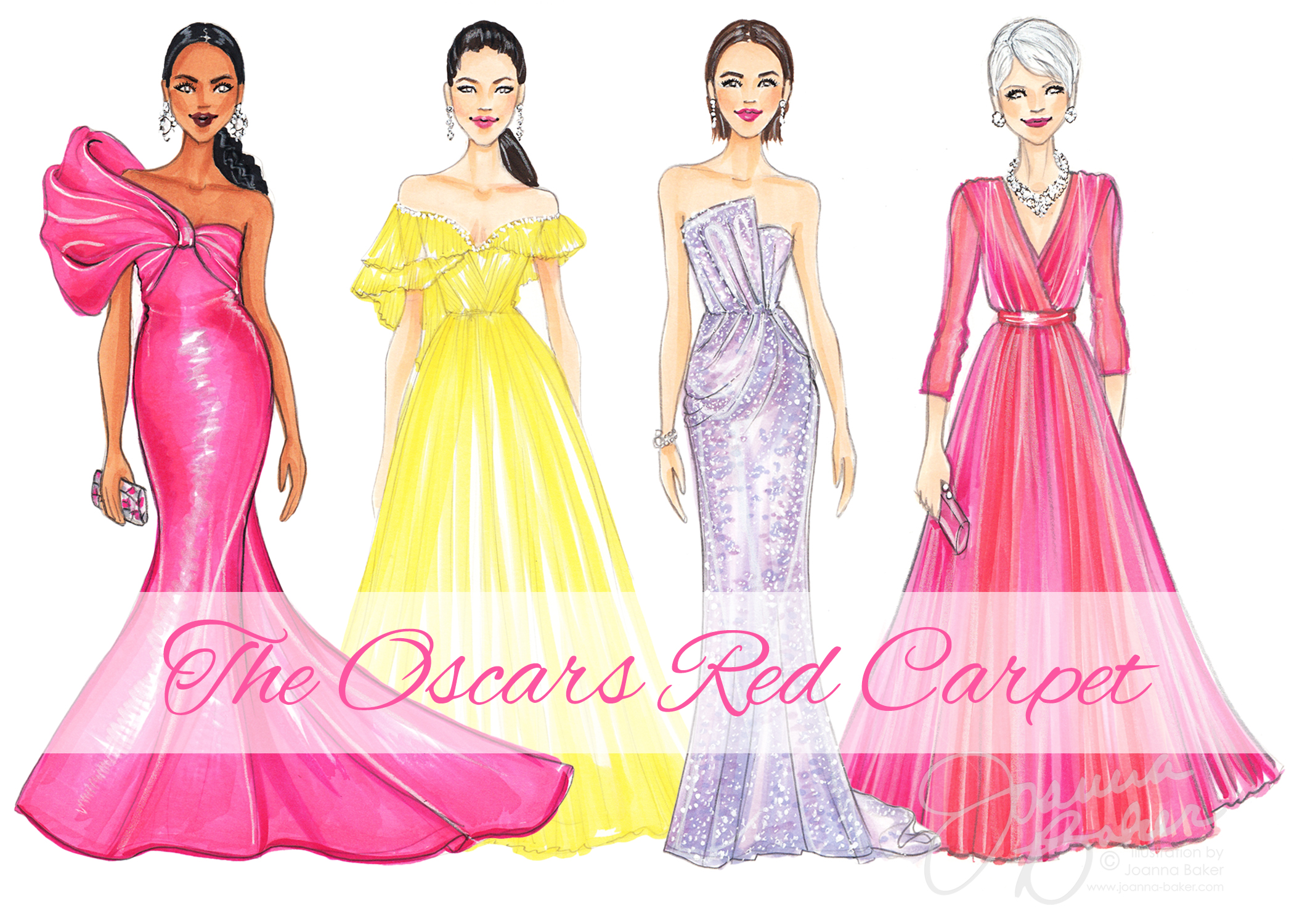 Oscars 2019 Red Carpet Fashion Illustrations by Joanna Baker