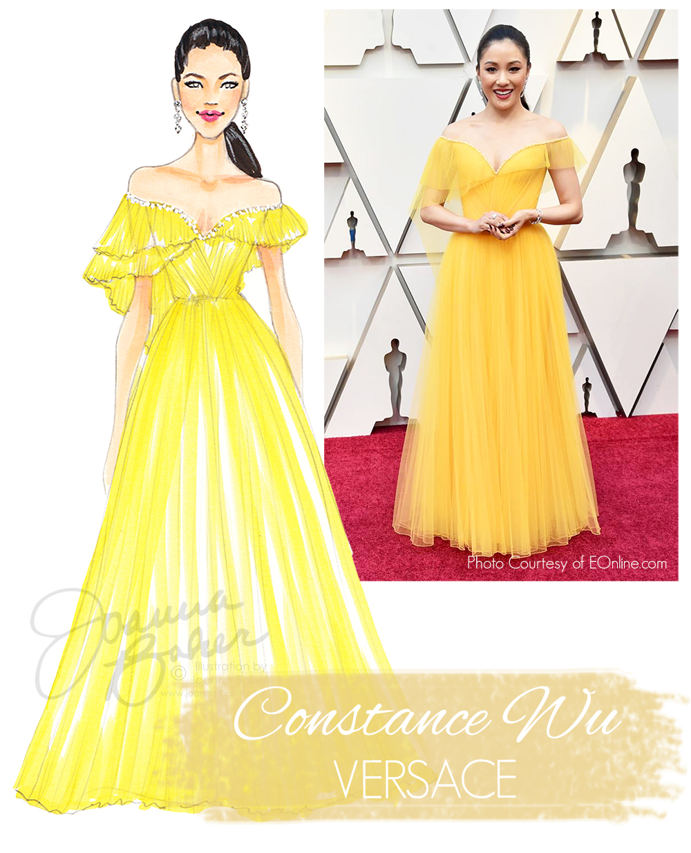 Constance Wu Oscars 2019 Red Carpet Fashion Illustration by Joanna Baker