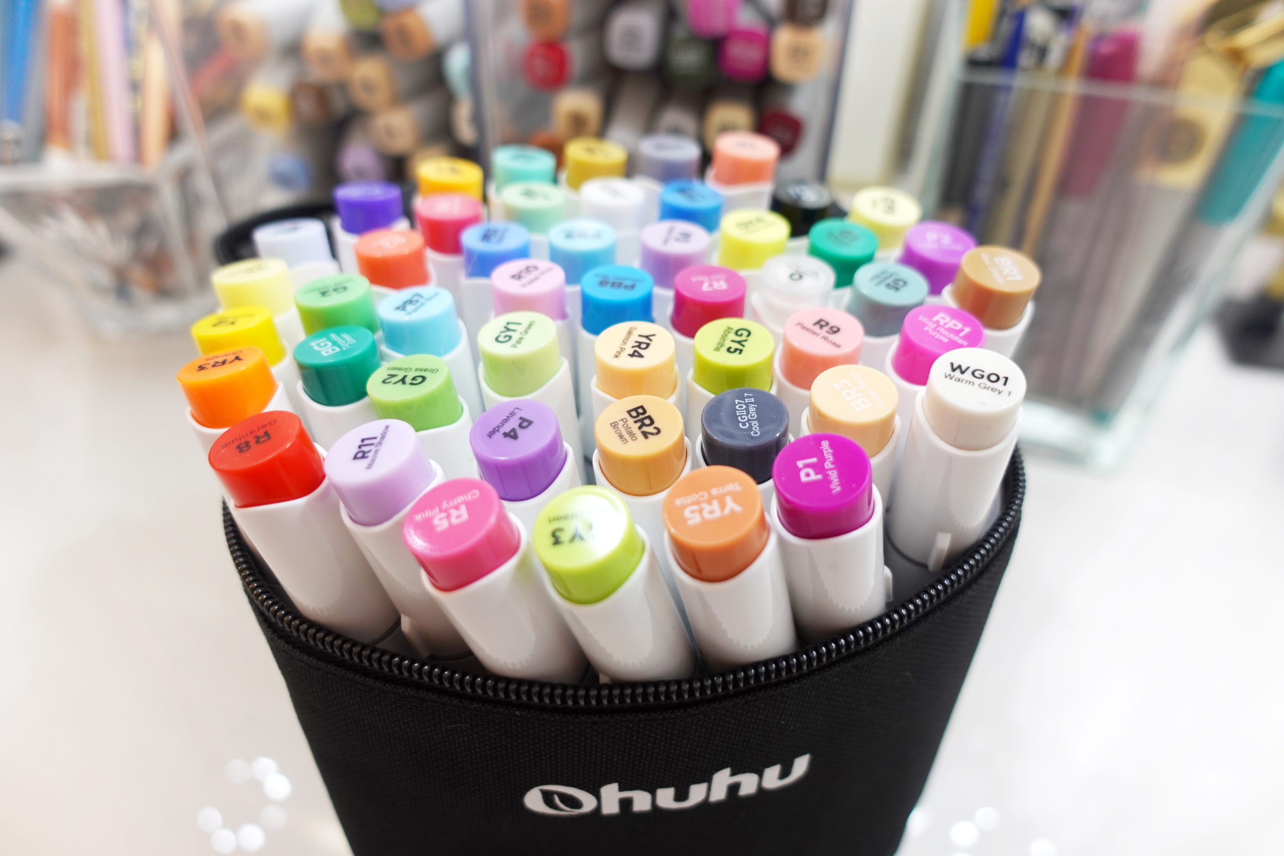 BLICK Alcohol Brush Tip Markers - 96 MARKERS, w/ Storage Tote - Preowned