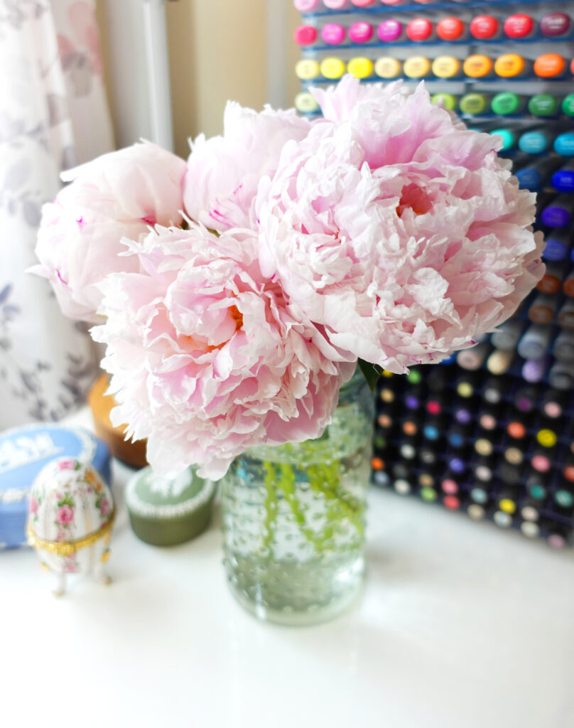 Fresh Pink Peonies in My Studio - Joanna Baker Illustration