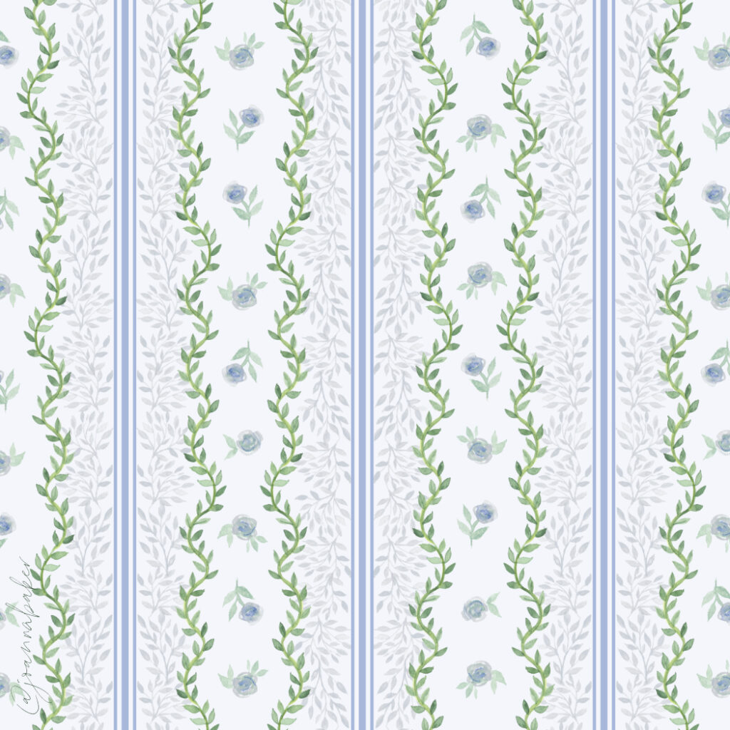 Scalloped Vines & Roses Repeating Pattern by Joanna Baker