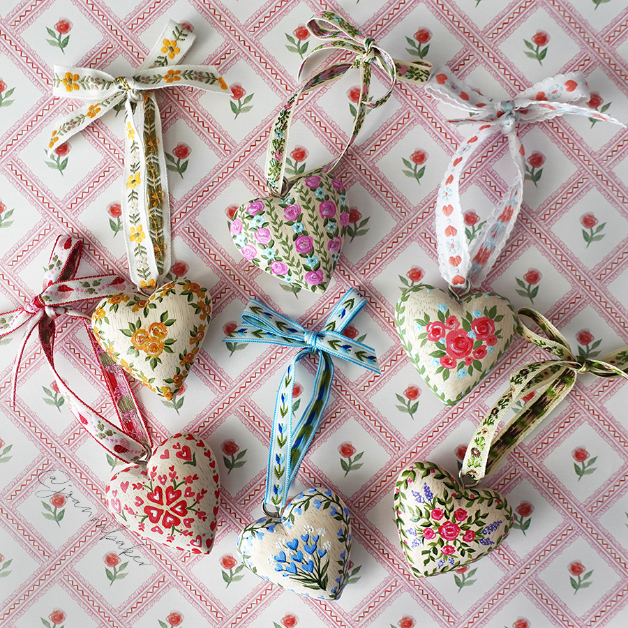 Hand Painted Heart Charms by Joanna Baker