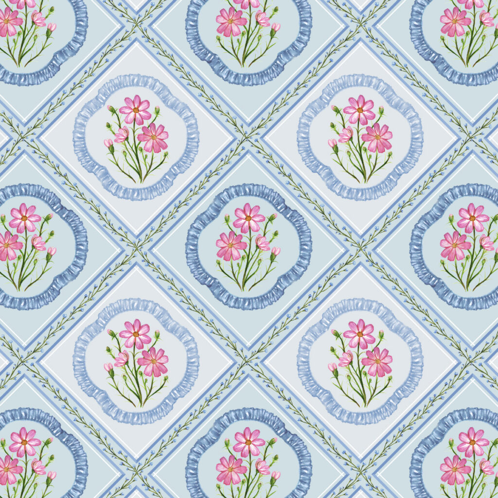 Cosmos Ruffles in Sky Blue - Repeating Pattern by Joanna-Baker