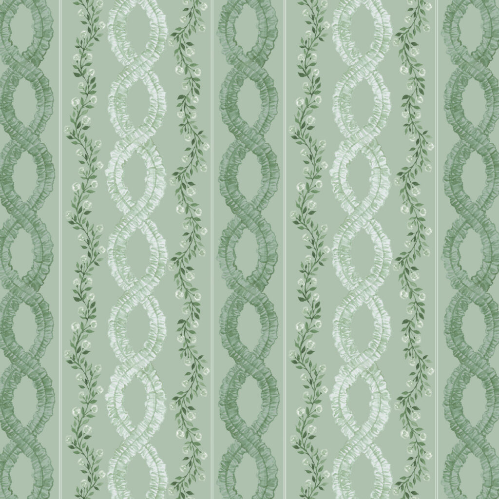 Rococo Ruffles & Roses in Mint Green - Repeating Pattern by Joanna-Baker