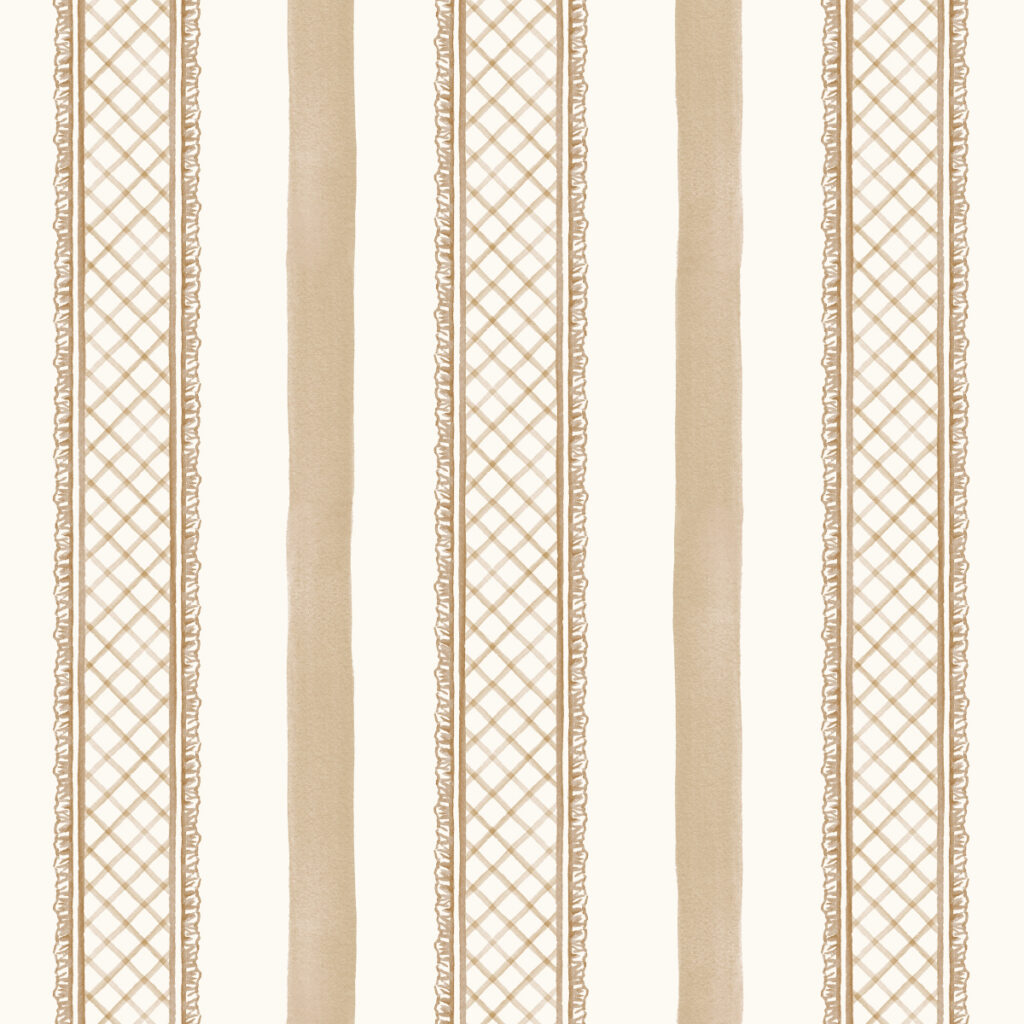 Ruffled Lattice Stripes in Khaki & Vanilla - Repeating Pattern by Joanna Baker