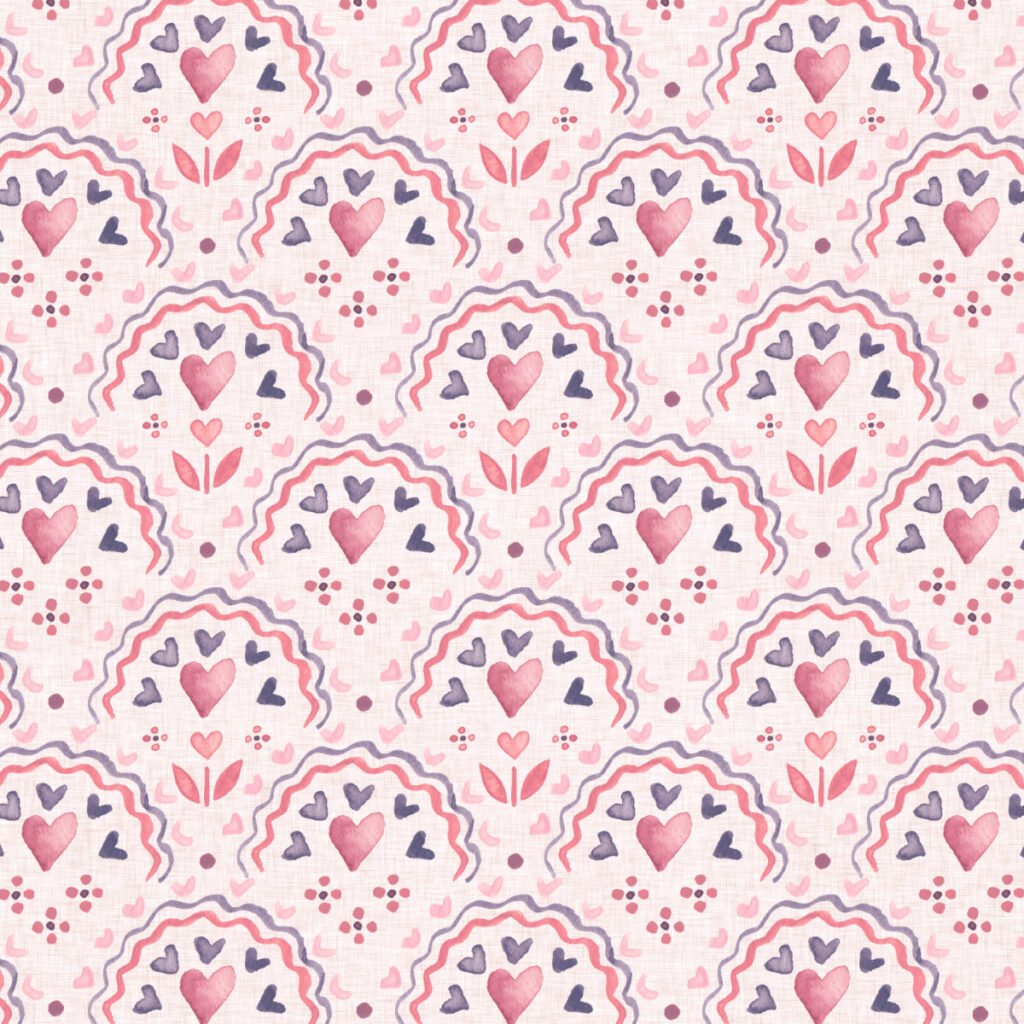 Scalloped Watercolor Hearts - Repeating Pattern by Joanna Baker