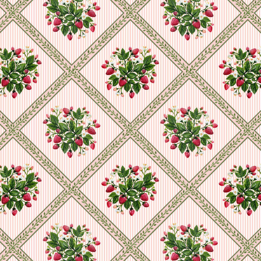 Strawberry Trellis in Light Pink - Repeating Pattern by Joanna Baker