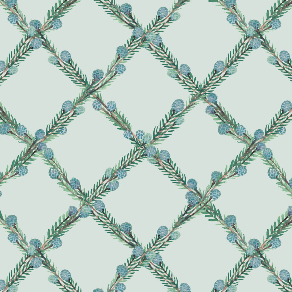 Winterberry Trellis in Iced Mint- Repeating Pattern by Joanna Baker